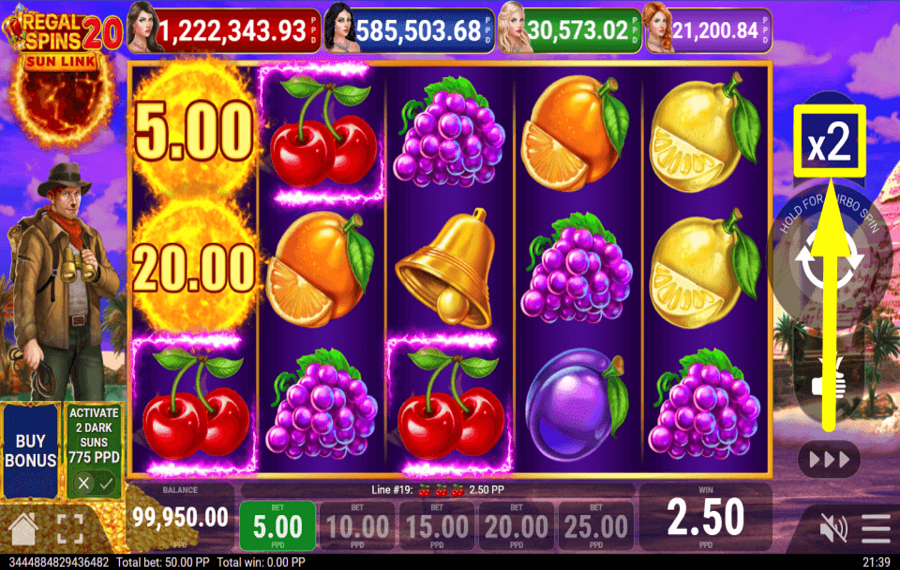 Regal Spins 20 Sun Link BEGINNEN SIE MIT DEM SPIELEN.