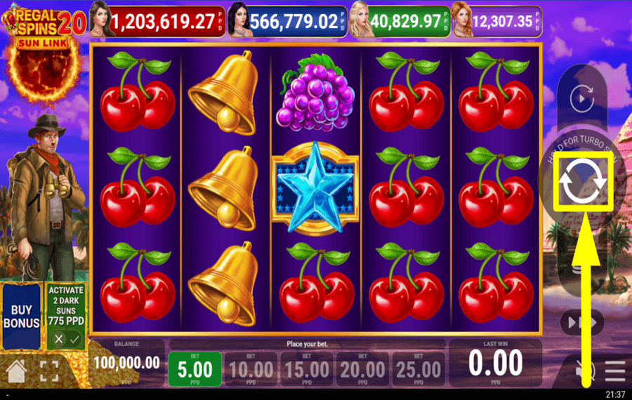 Regal Spins 20 Sun Link DREHEN SIE UM DEN PREIS.