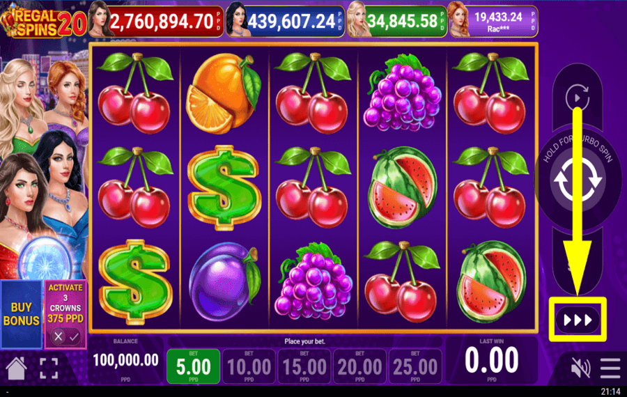 Regal Spins 20 ACCÉLÉREZ LE JEU.