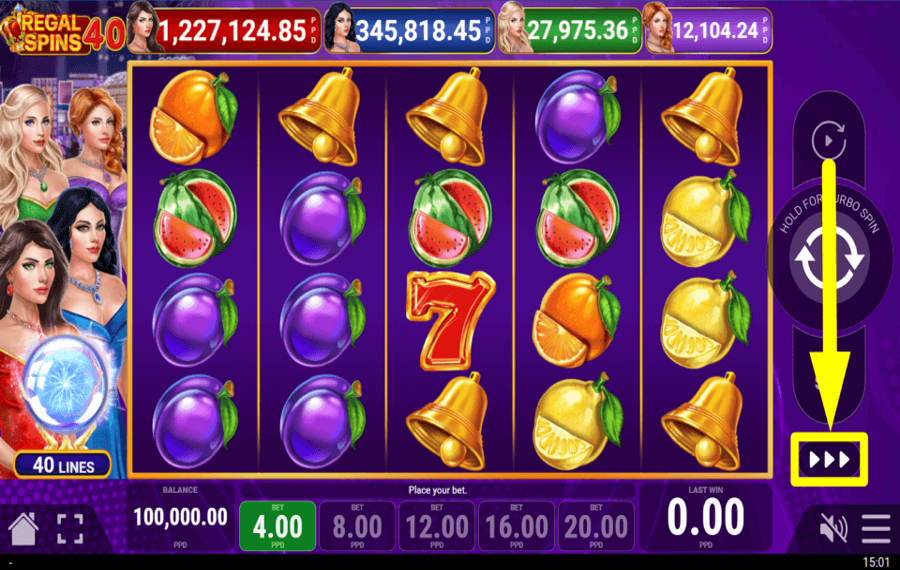 Regal Spins 40 CONTRÔLEZ LA VITESSE DU JEU.