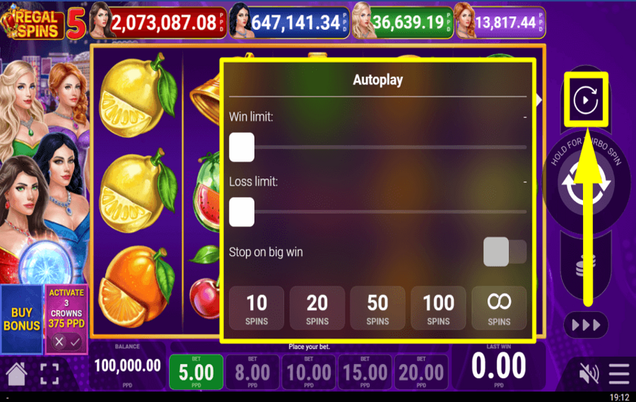 Regal Spins 5 PROCÉDER AUTOMATIQUEMENT.