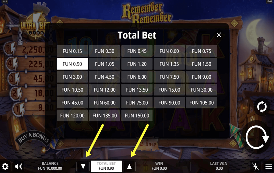 Remember Remember Choose your bet amount
