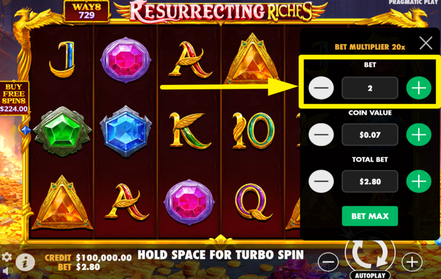 Resurrecting Riches CUSTOMIZE THE BET LEVEL.