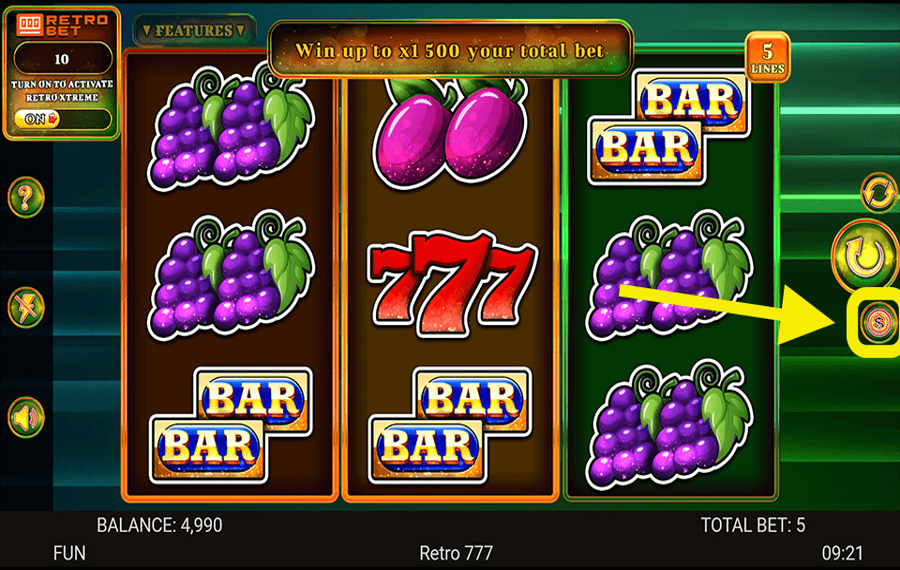Retro 777 Choose your bet amount.