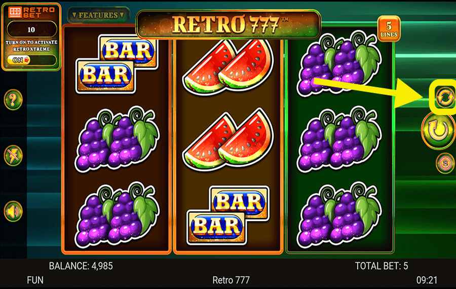 Retro 777 Using the optional “Autoplay” feature.