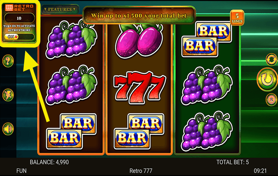 Retro 777 Using the optional “Retro Bet” feature.