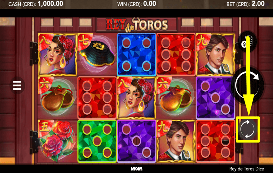Rey de Toros Dice START AUTOMATIC SPINS.