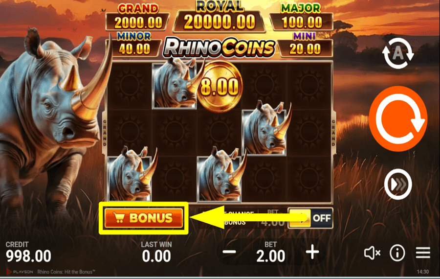 Rhino Coins Hit the Bonus ПОЛУЧИТЕ БОНУСЫ.