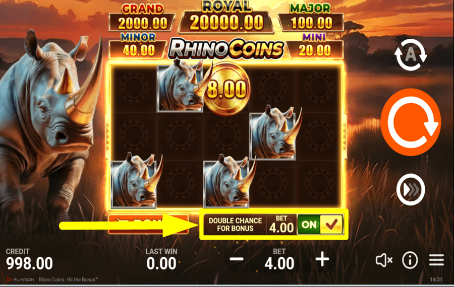 Rhino Coins Hit the Bonus ВОСПОЛЬЗУЙТЕСЬ ШАНСОМ.