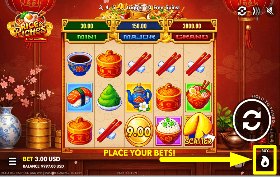 Rice and Riches Hold and Win ACQUÉRIR DES BONUS.