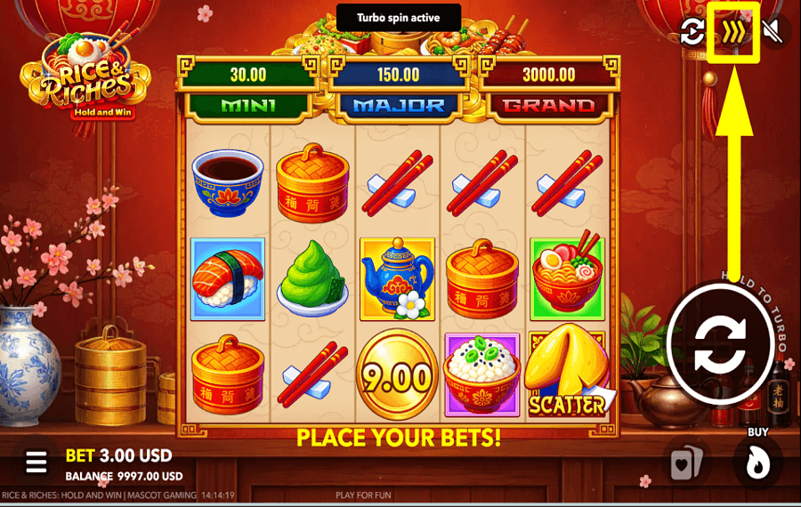 Rice and Riches Hold and Win ACTIVER LE MODE TURBO.