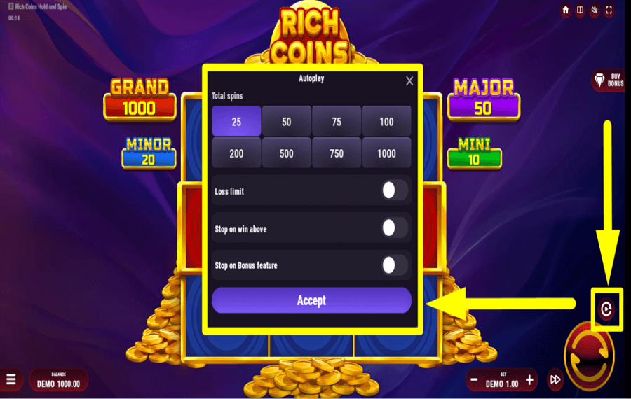 Rich Coins Hold and Spin CHOOSE AUTOMATIC SPINS.