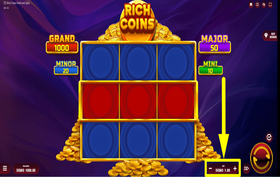 Rich Coins Hold and Spin CAST YOUR TOTAL BET.