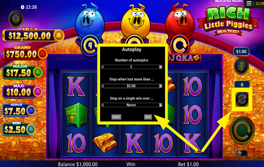 Rich Little Piggies Meal Ticket VERWENDEN SIE DEN AUTOMATISCHEN SPIN.