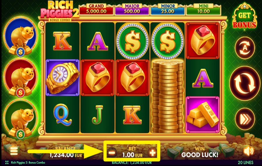 Rich Piggies 2 Bonus Combo CHOOSE THE TOTAL BET.