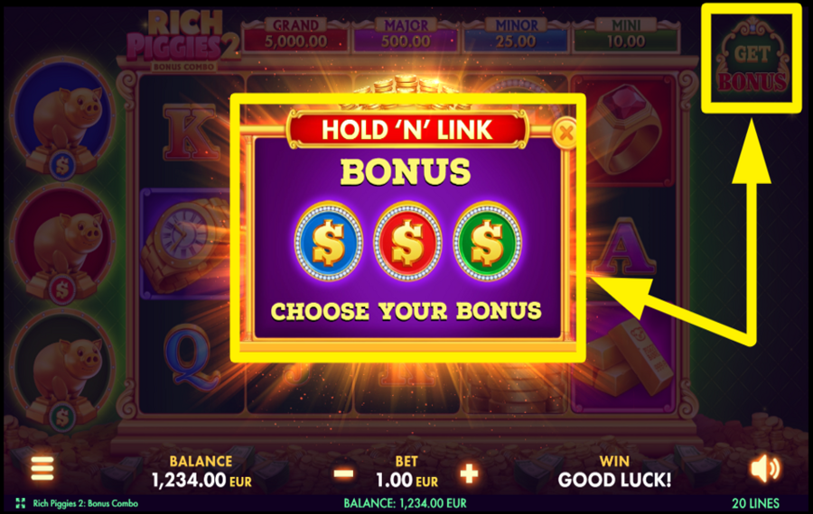 Rich Piggies 2 Bonus Combo PURCHASE THE HOLD ‘N’ LINK FEATURE.