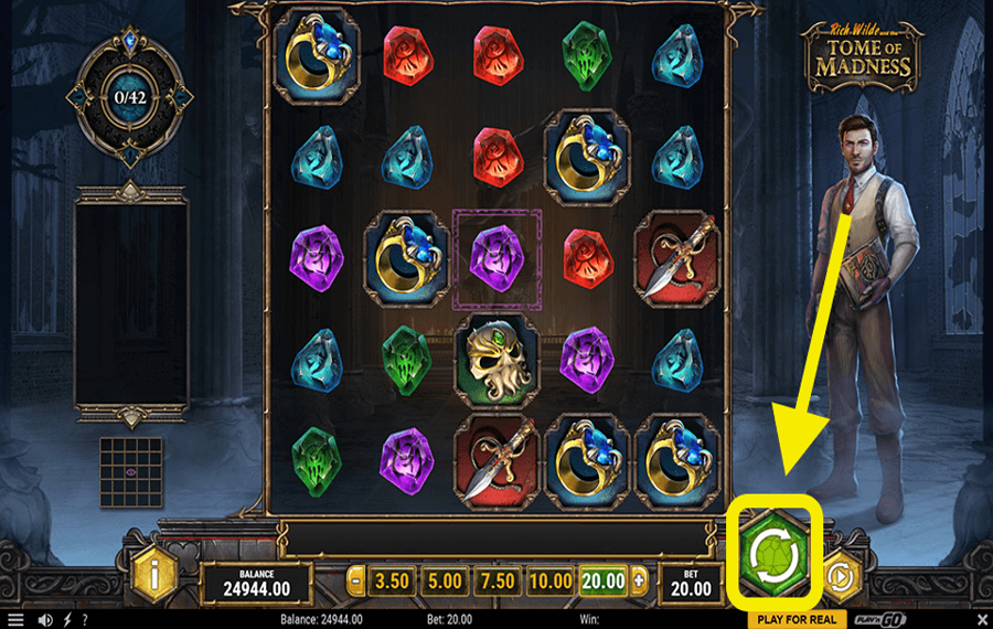 Rich Wilde and the Tome Of Madness Cliquez/appuyez sur le bouton « Spin ».