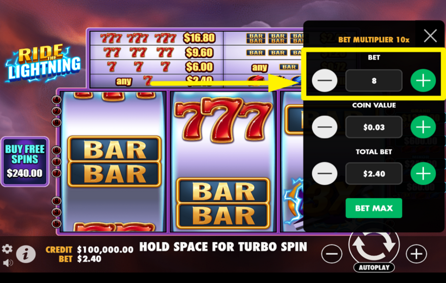 Ride The Lightning SET THE BET LEVEL.