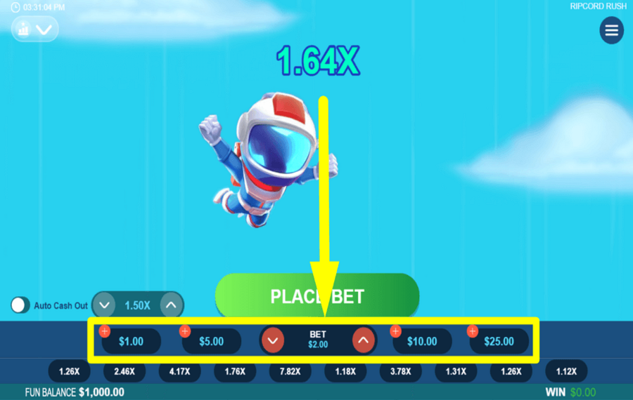 Ripcord Rush ВЫБЕРИТЕ СТАВКУ.