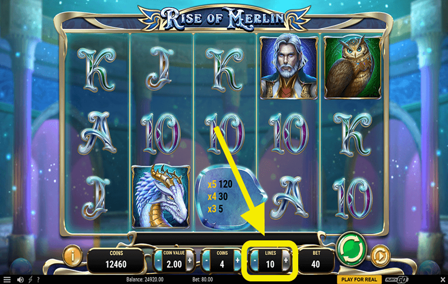 Rise Of Merlin Wählen Sie die Gewinnlinien.