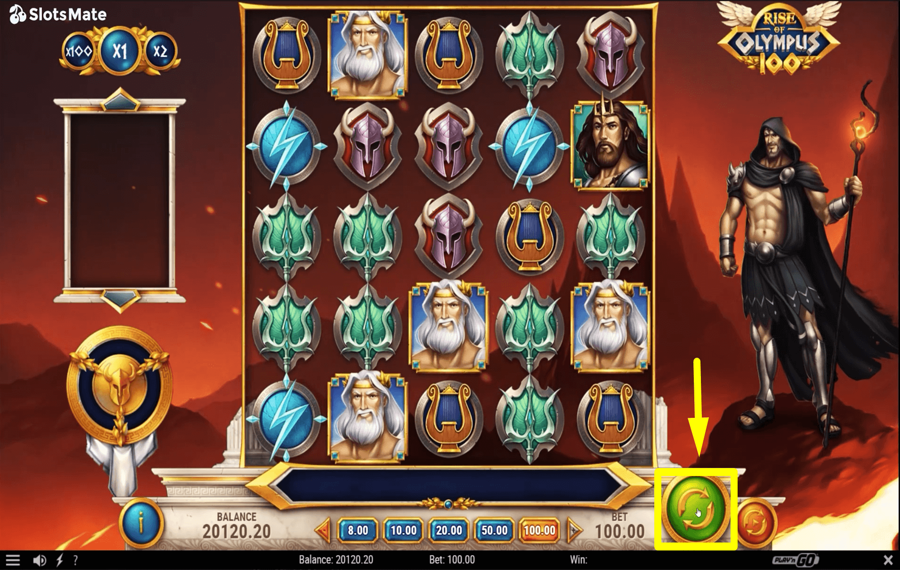 Rise of Olympus 100 Cliquez/appuyez sur le bouton « Spin »