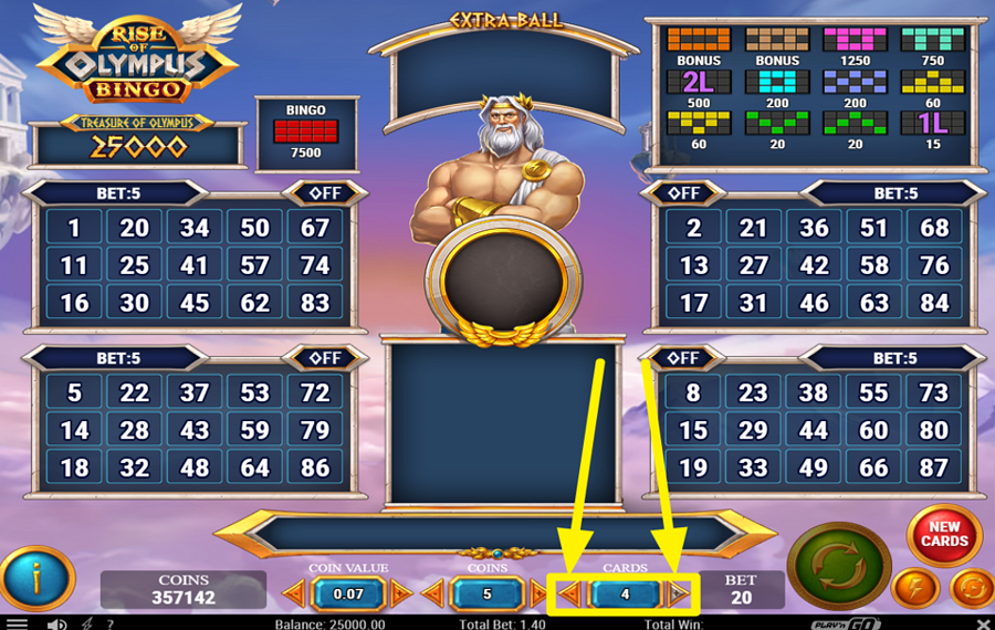 Rise of Olympus Bingo CHOISISSEZ VOS CARTES DE BINGO.