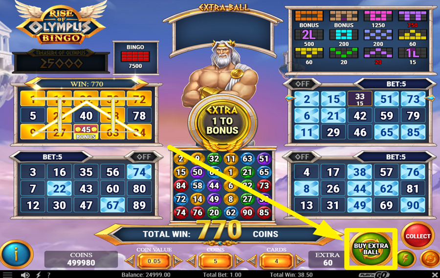 Rise of Olympus Bingo ACHETEZ UNE BALLE SUPPLÉMENTAIRE.