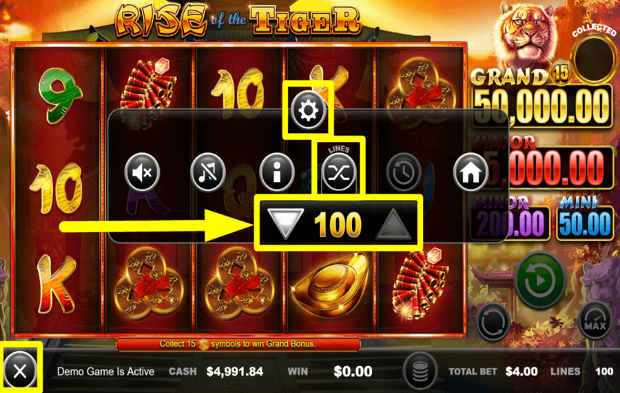 Rise of the Tiger SELECCIONA TUS LÍNEAS DE PAGO.