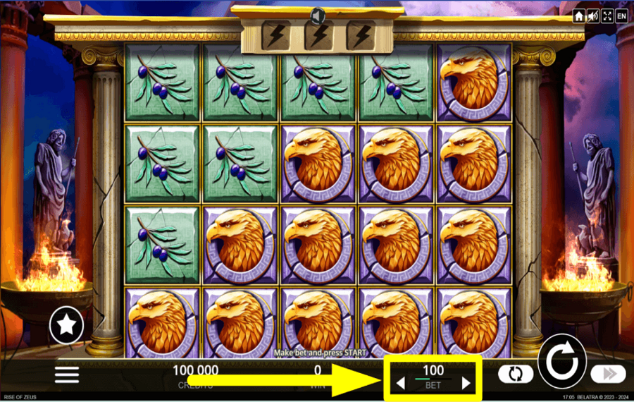 Rise of Zeus ASIGNAR UNA CANTIDAD DE APUESTA.