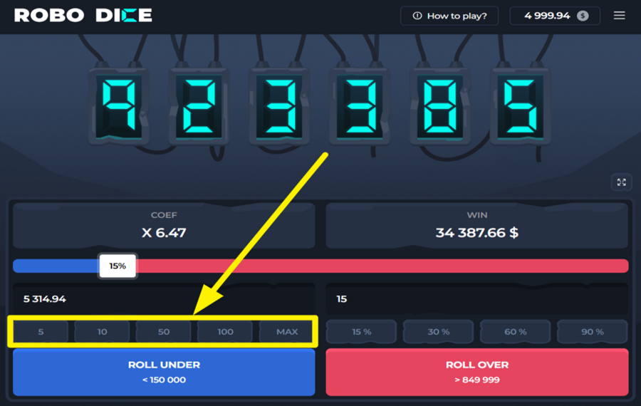 Robo Dice ВЫБЕРИТЕ СВОЮ СТАВКУ.