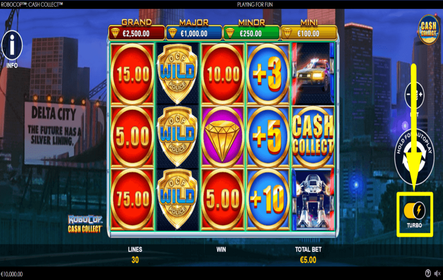 RoboCop Cash Collect TURBO-MODUS EINSCHALTEN.