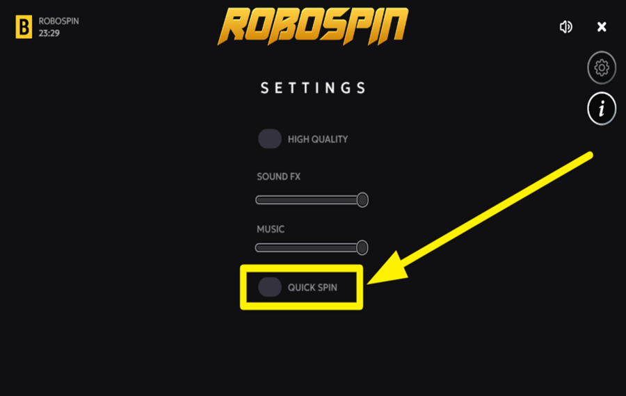 Robospin SWITCH TO FASTER GAMEPLAY.