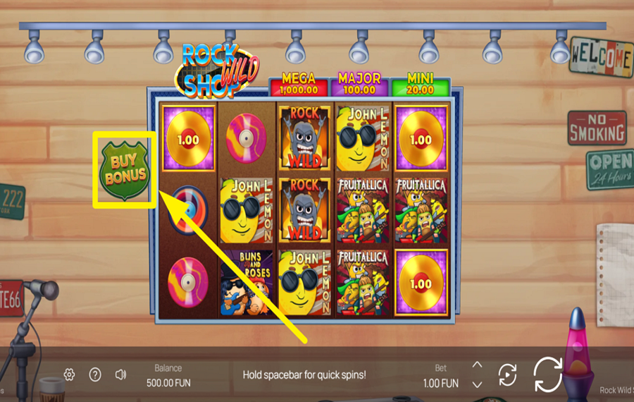 Rock Wild Shop Hold and Win ACHETEZ UN JEU BONUS.