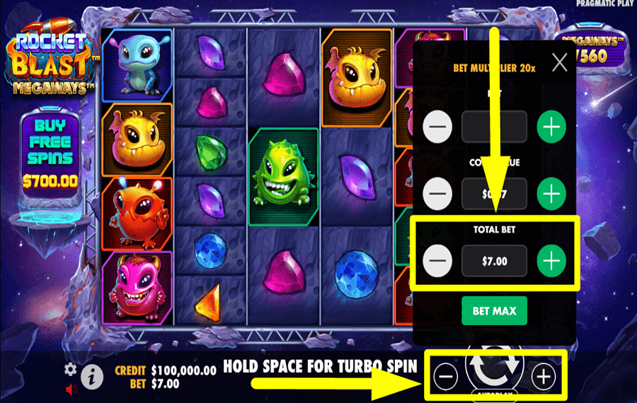 Rocket Blast Megaways ИЗМЕНИТЕ ОБЩУЮ СТАВКУ.