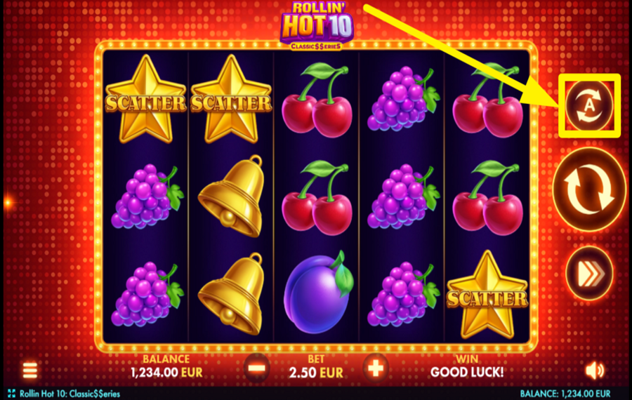 Rollin Hot 10 Classic Series SPIN THE REELS AUTOMATICALLY.