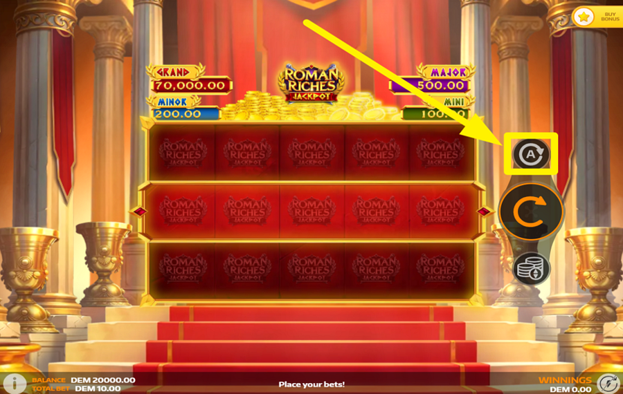 Roman Riches Jackpot UTILIZZA LA FUNZIONE DI RIPRODUZIONE AUTOMATICA.