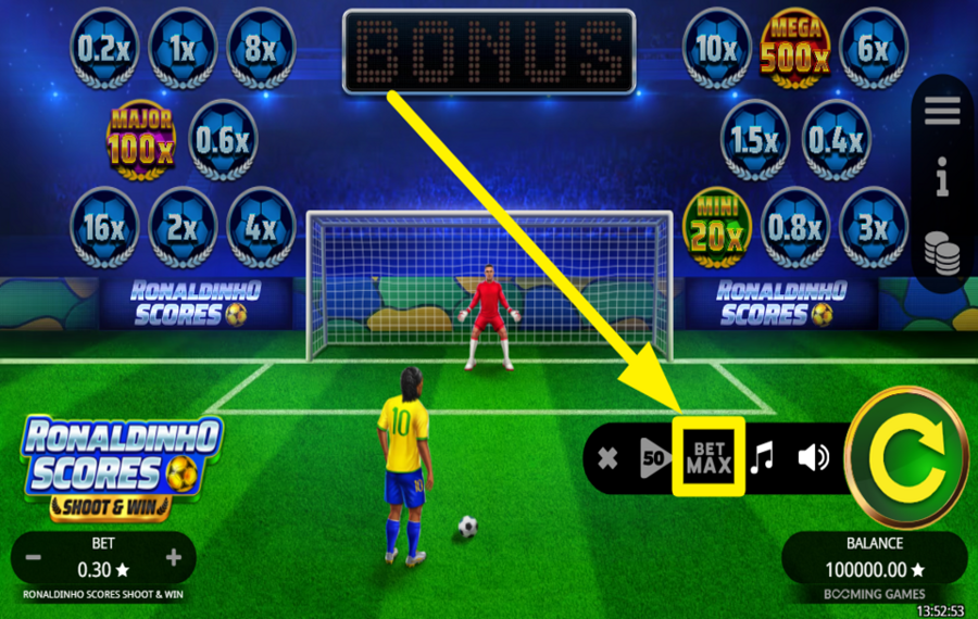 Ronaldinho Scores Shoot and Win OPTEZ POUR LA MISE MAXIMALE.