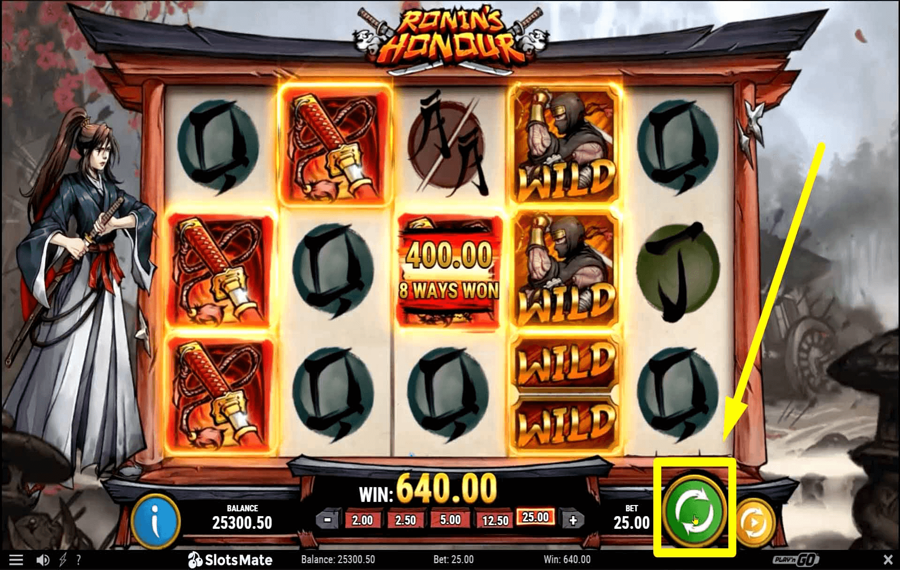 Ronins Honour Fare clic/toccare il pulsante “Gira”.