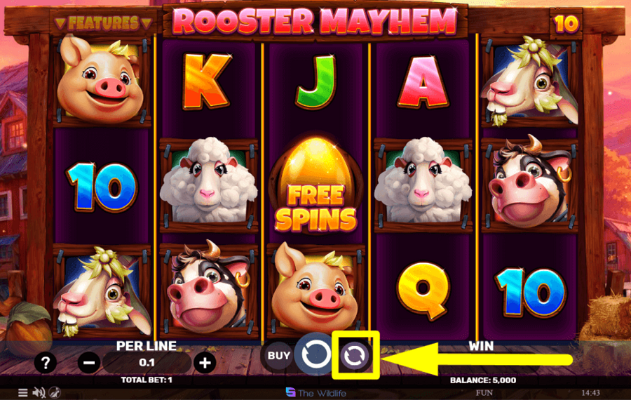 Rooster Mayhem DÉMARRER LES TOURS AUTOMATIQUES.