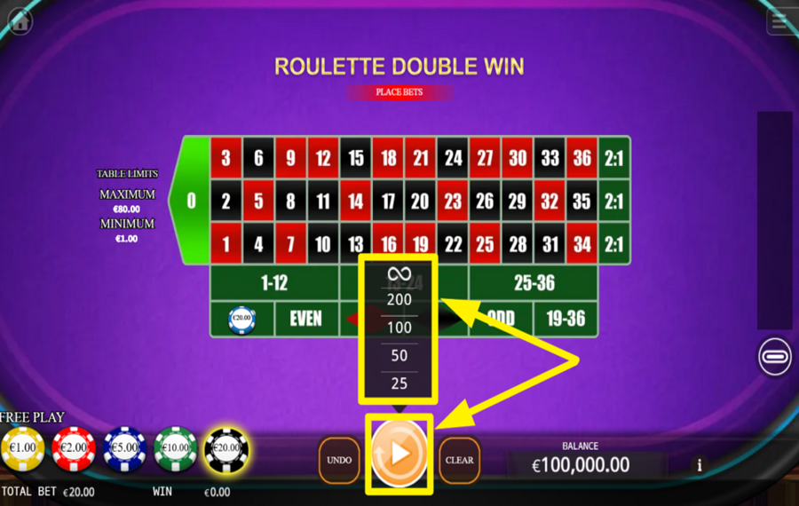 Roulette Double Win ACTIVER LA LECTURE AUTOMATIQUE.