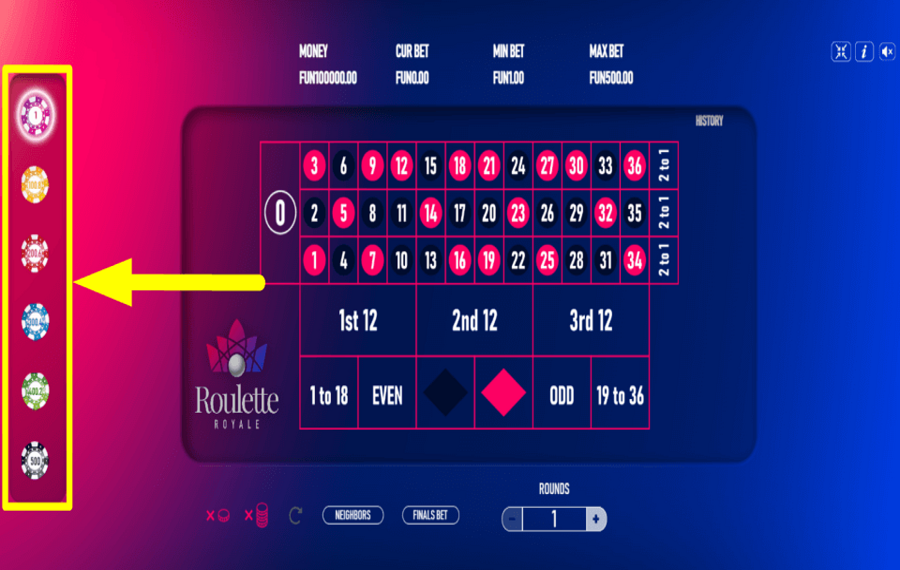Roulette Royale European ADJUST THE WAGER.