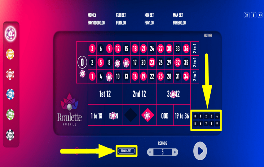 Roulette Royale European APPLY EXTRA BETS.