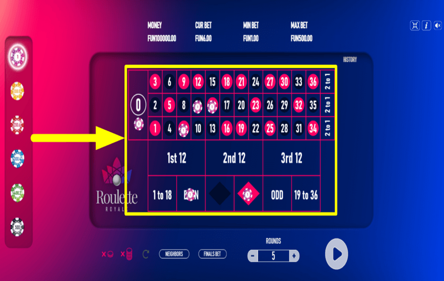 Roulette Royale European ARRANGE YOUR CHIPS.