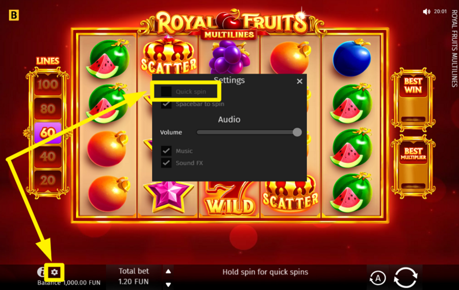 Royal Fruits Multilines УСИЛЕНИЕ ИГРЫ.