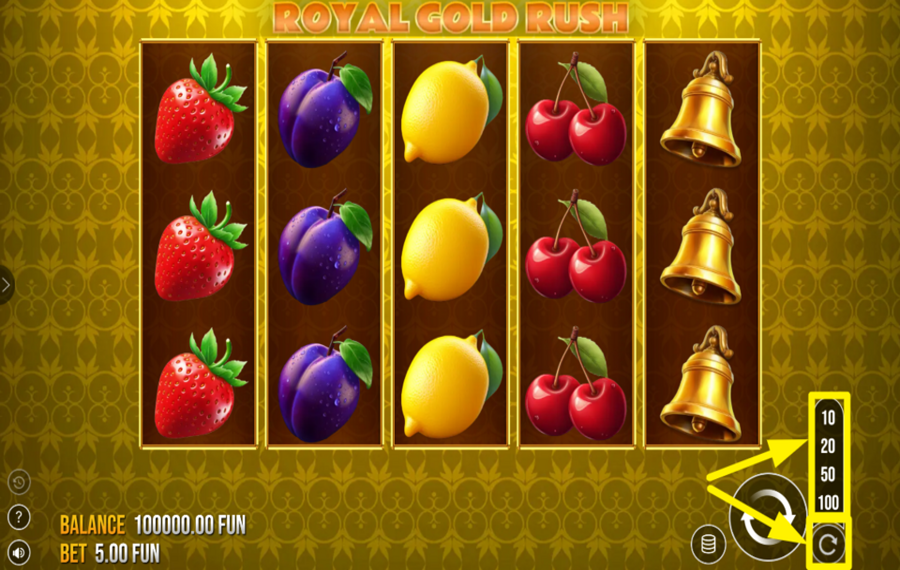 Royal Gold Rush ELIGE GIROS AUTOMÁTICOS.