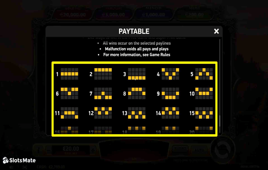 Royal Griffin Wählen Sie die Gewinnlinien.