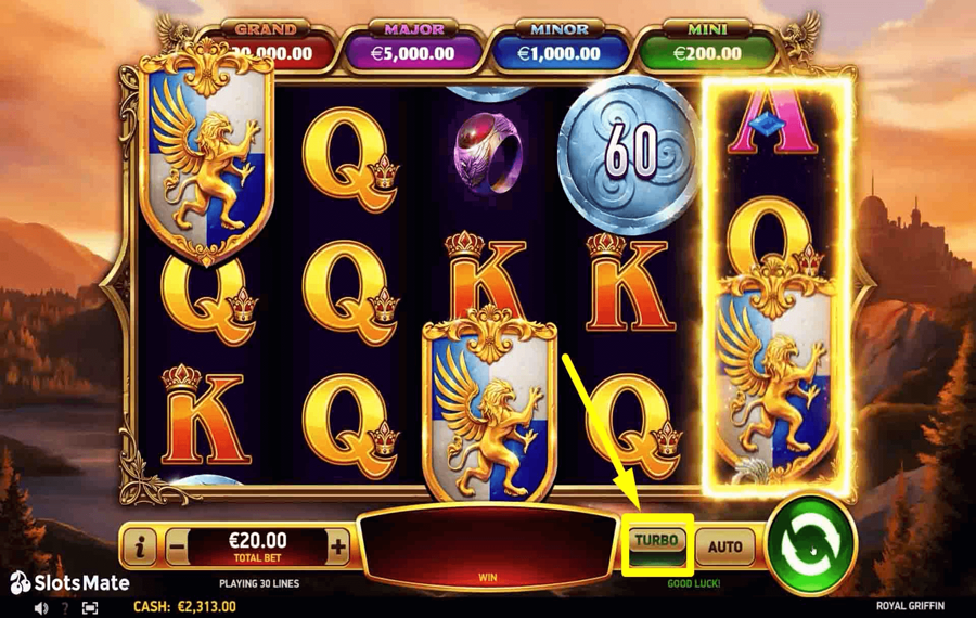 Royal Griffin Verwendung der optionalen „Turbo“-Funktion.