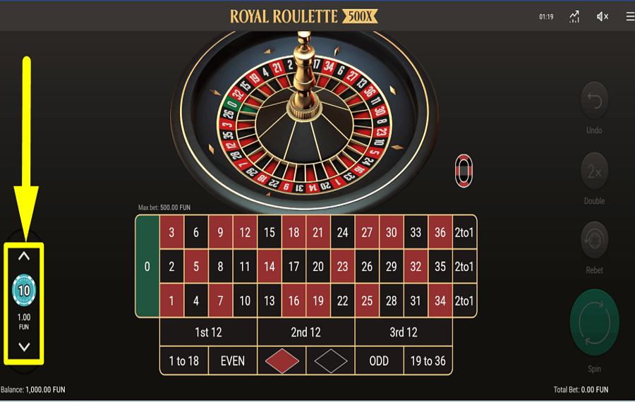 Royal Roulette 500X DÉTERMINER LA MISE.