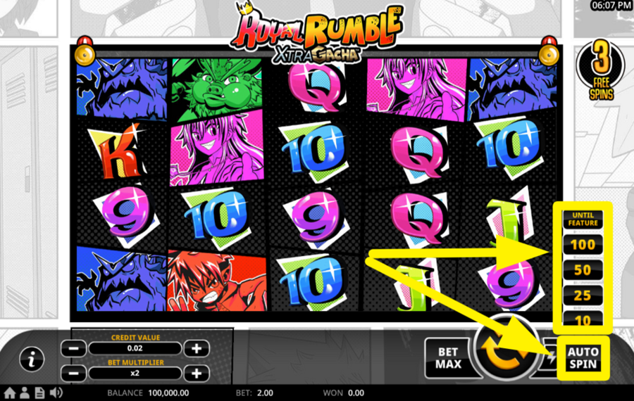 Royal Rumble XtraGacha UTILIZE AUTOSPIN.