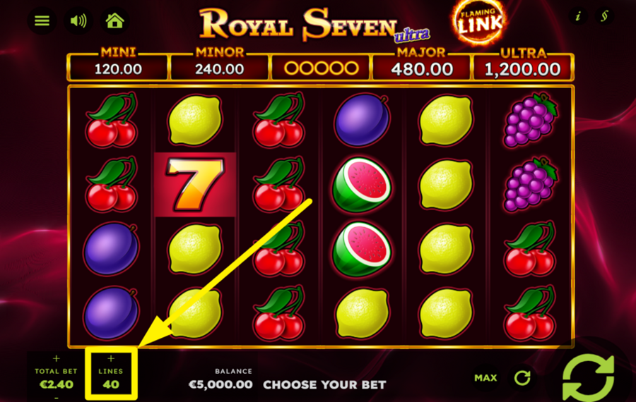 Royal Seven Ultra Flaming Link DÉTERMINEZ VOS LIGNES DE PAIEMENT ACTIVES.